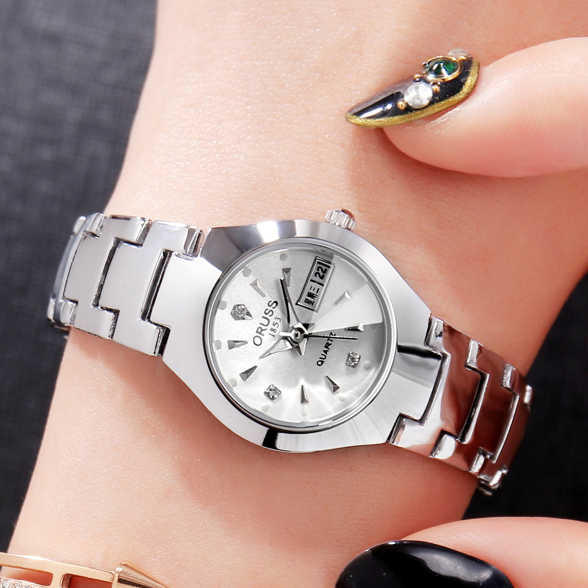 Tungsten Steel Color Waterproof Fashion Student Couple Calendar Quartz Watch Upgrade Women Models White