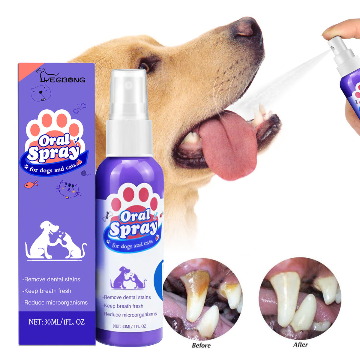 Cat And Dog Teeth Cleaning Spray To Remove Tooth Stains Fresh Breath Pet Oral Care Spray 30ml