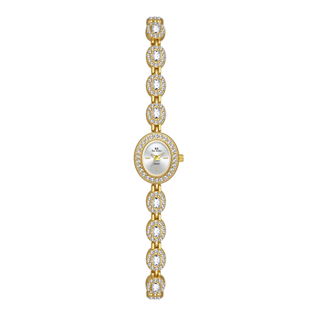 Mid-ancient Fashion Oval Colored Gems Rainbow Light Luxury Watch Gold White