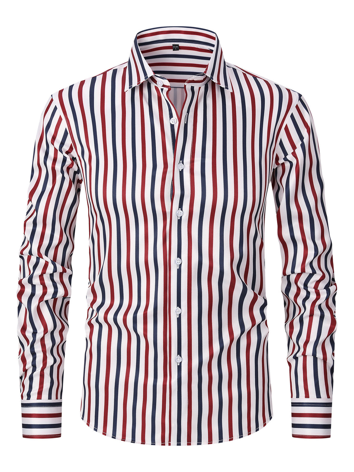 Men's Striped All-matching Ice Silk Long Sleeve Shirt 01 Red And Blue Stripes