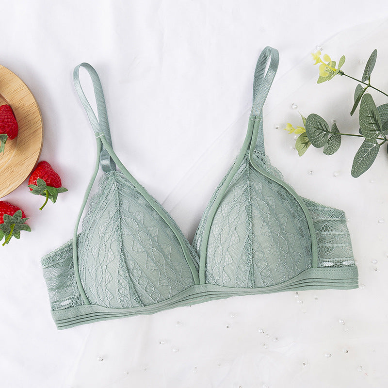 French Thin Section Gathered Lace Underwear Women Grey green
