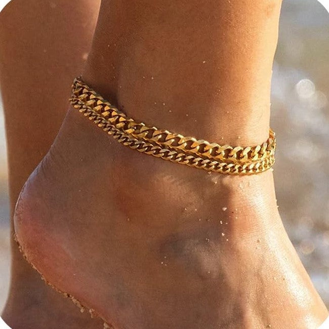 18K Gold Bold Cuban Link Chain Anklet Grinding Chain Fashion 3mmto5mm