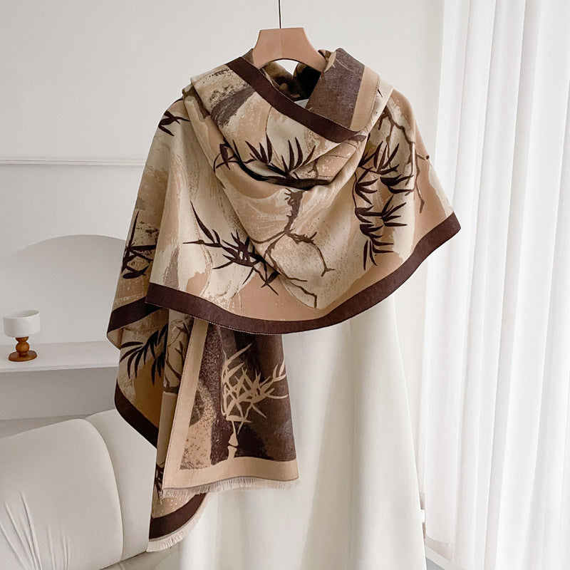 Warm Scarf Fashionable Outerwear Sweet Cute Double-sided Shawl Lucky Bamboo Brown Rice