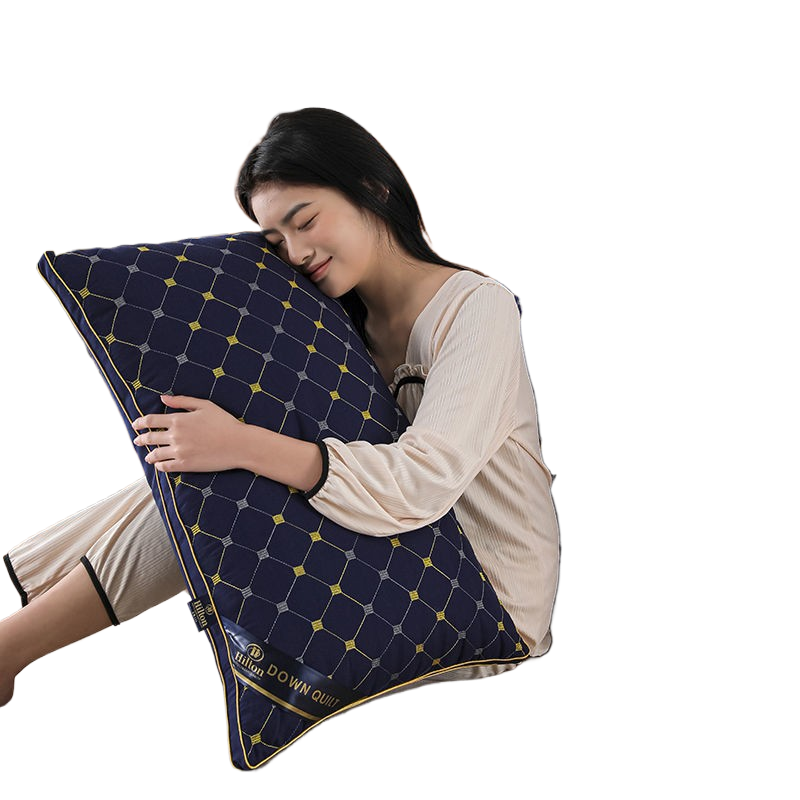 Hilton Hotel Feather Velvet High Rebound Pillow Pillow Core Household Adult Single Neck Pillow Fiber Pillow Core bilateral navy blue one outfit bilateral high pillow weighs about 950G