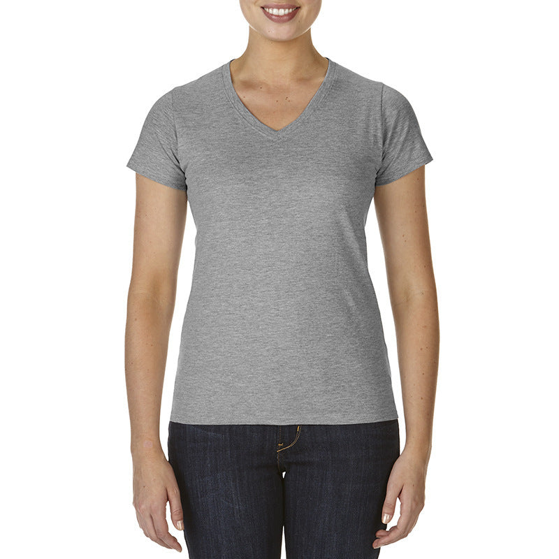 Ladies V-Neck T-Shirt Casual Breathable Bottoming Export Short Sleeve Sport grey
