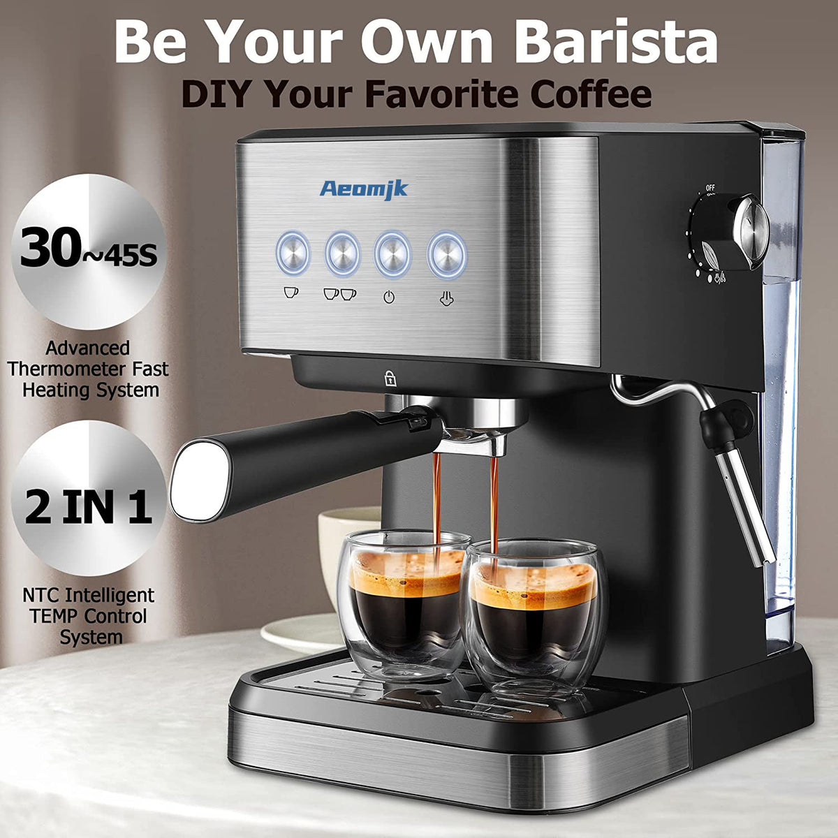 Italian Semi-automatic Concentrated High Pressure Extraction Frothed Milk Coffee Machine Black US 110V
