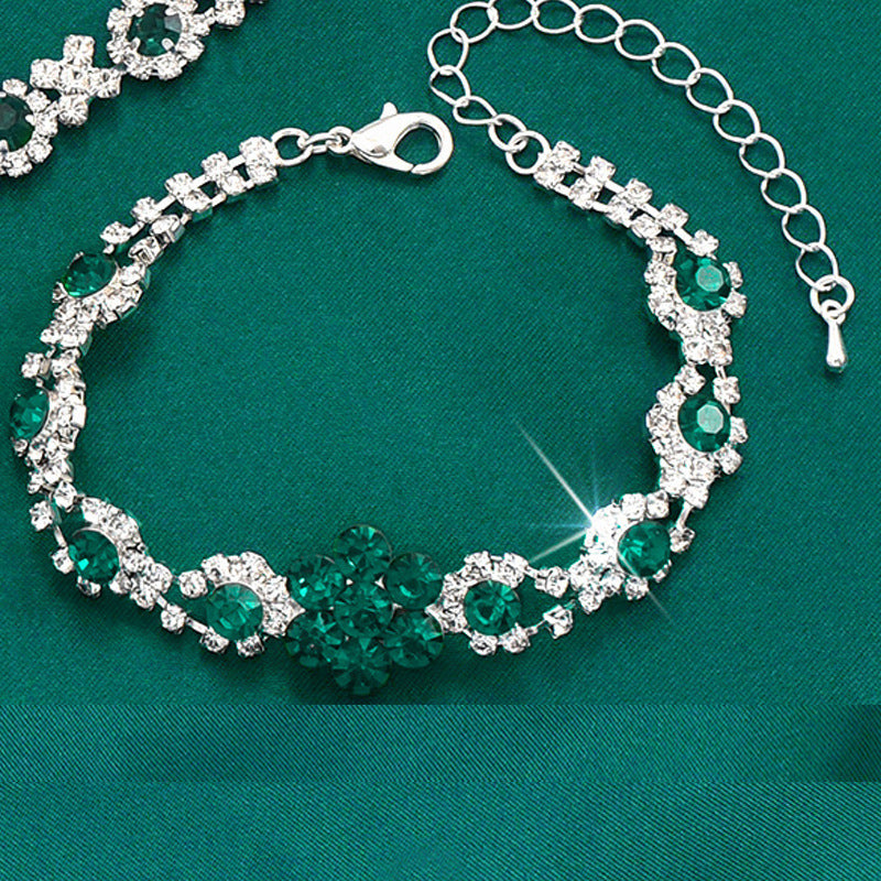 High-grade Crystal Gem Women's Water Drop Necklace Ear Stud Bracelet Ring 660 Green Bracelet