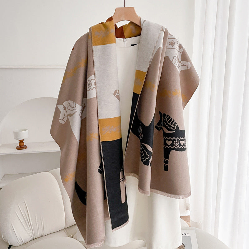 Warm Scarf Fashionable Outerwear Sweet Cute Double-sided Shawl War Horse Camel