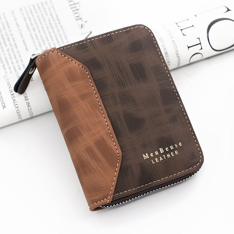 Frosted Men's Short Chain Wallet Vertical Coin Purse Card Holder 1933 2 Dark Brown