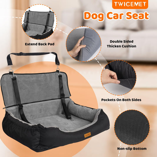 Coral Fleece Dog Booster Seat, Pet Travel Bed With Storage And Clip-on Leash, For Large Dogs 70 Lbs Or 2 Medium,Small Dogs