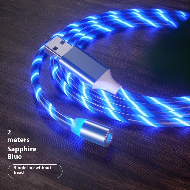 Magnetic Charging Cable Streamer Fast Charging Cable Lighting Micro USB Cable LED Magnet Charger Type-C Cable Blue 2m Micro