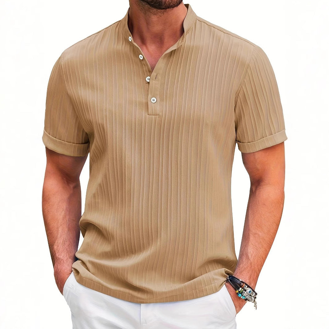New Men's Retro Cotton And Linen Stripes Loose Shirt