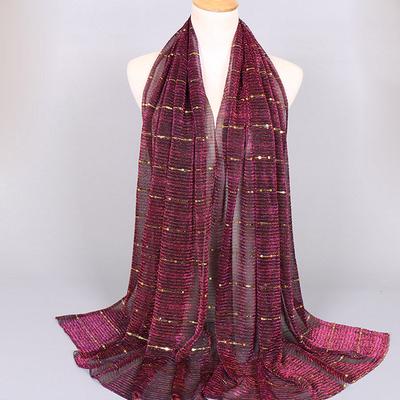 New Women's Lamp Wick Silk Sequined Scarf 15 Wine Red 180x65cm