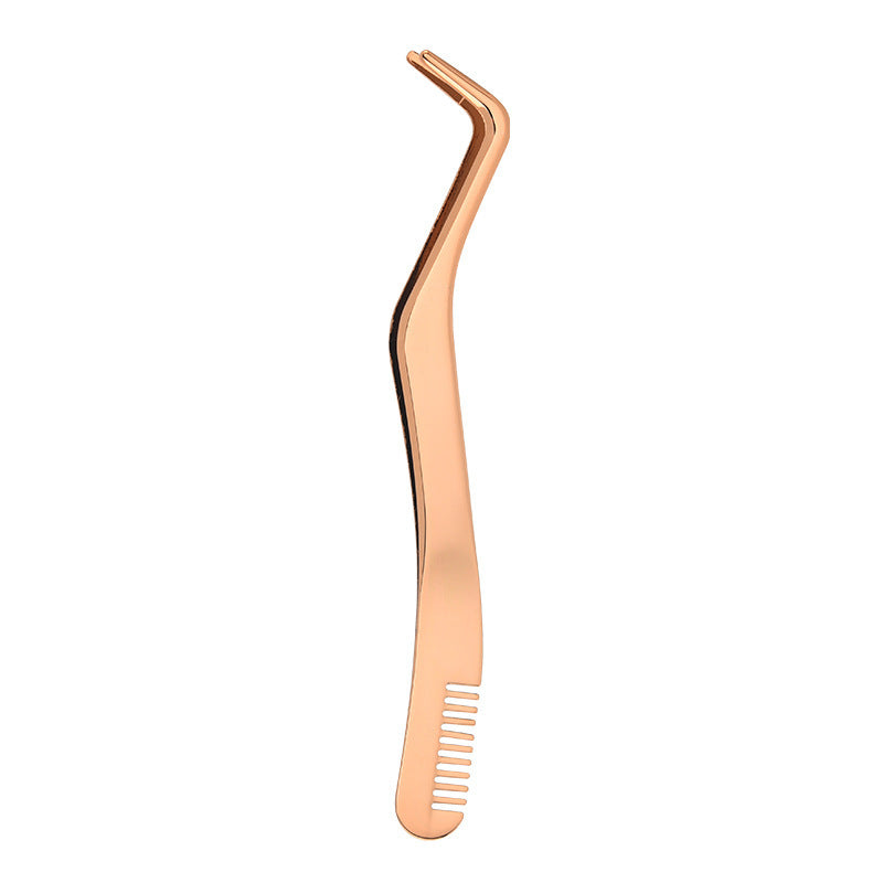 Eyelash With Comb Aid Metal Tweezers Beauty Tools Electrophoresis Rose Gold