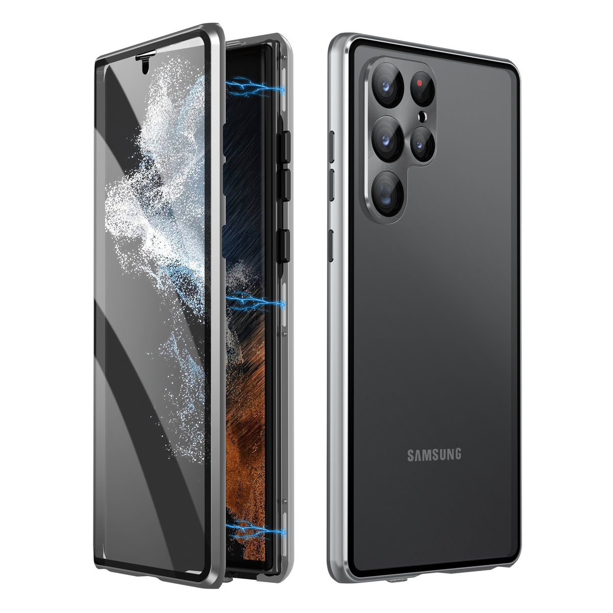Applicable To S24Ultra Peep-proof Magnetic Mirror Universal Magnetic King Phone Case Silver Samsung S21plus