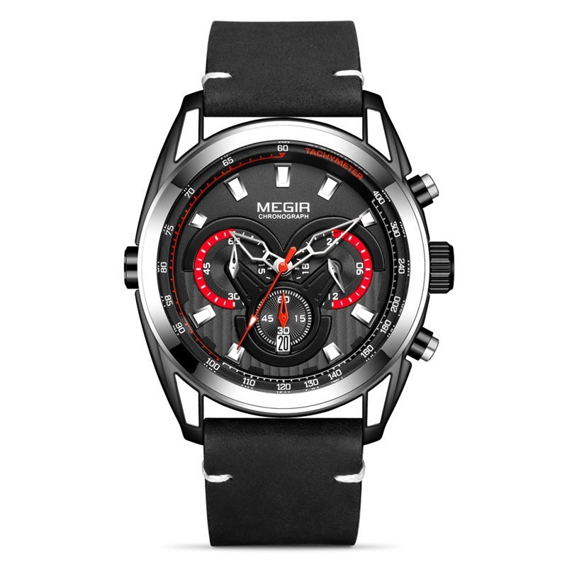 Watch Men's Trendy Blue Chronograph Watch Sports Quartz Watch Silver