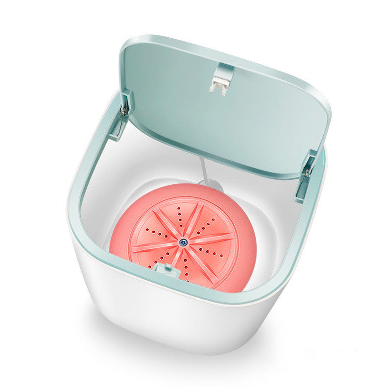 Household Small Laundry Bucket Mini Turbo Table Washing Machine Student Dormitory Underwear Socks Washer Macaron pink USB