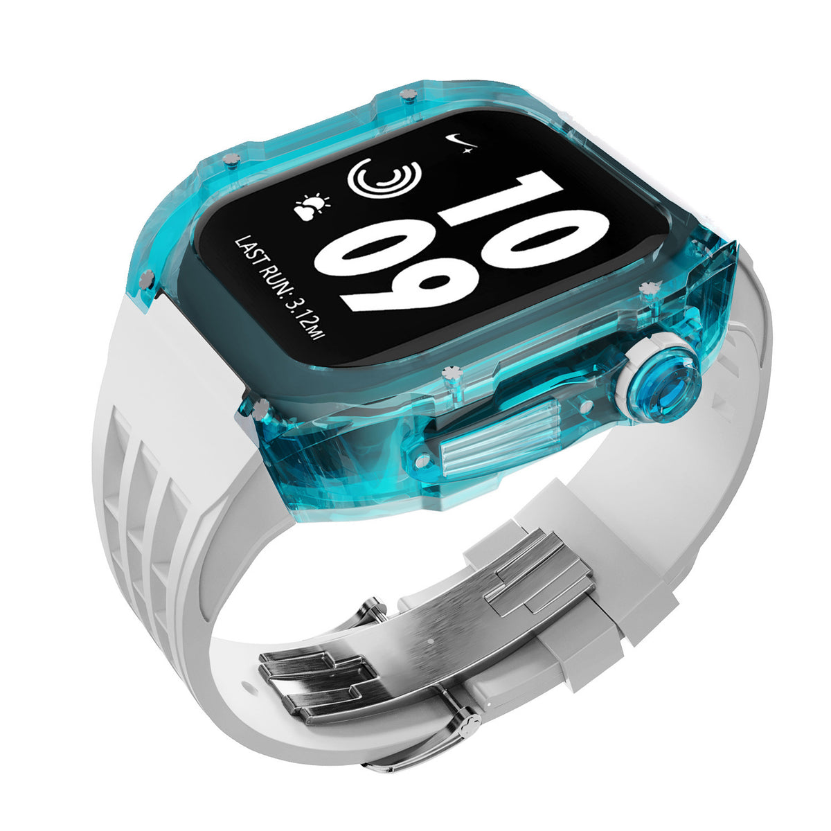 Crystal Transparent Case Fluorine Rubber Strap Transparent Blue And White