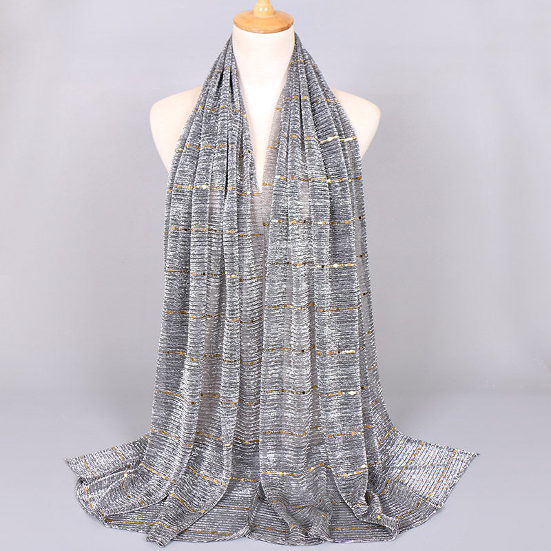 New Women's Lamp Wick Silk Sequined Scarf 6 Medium Gray 180x65cm