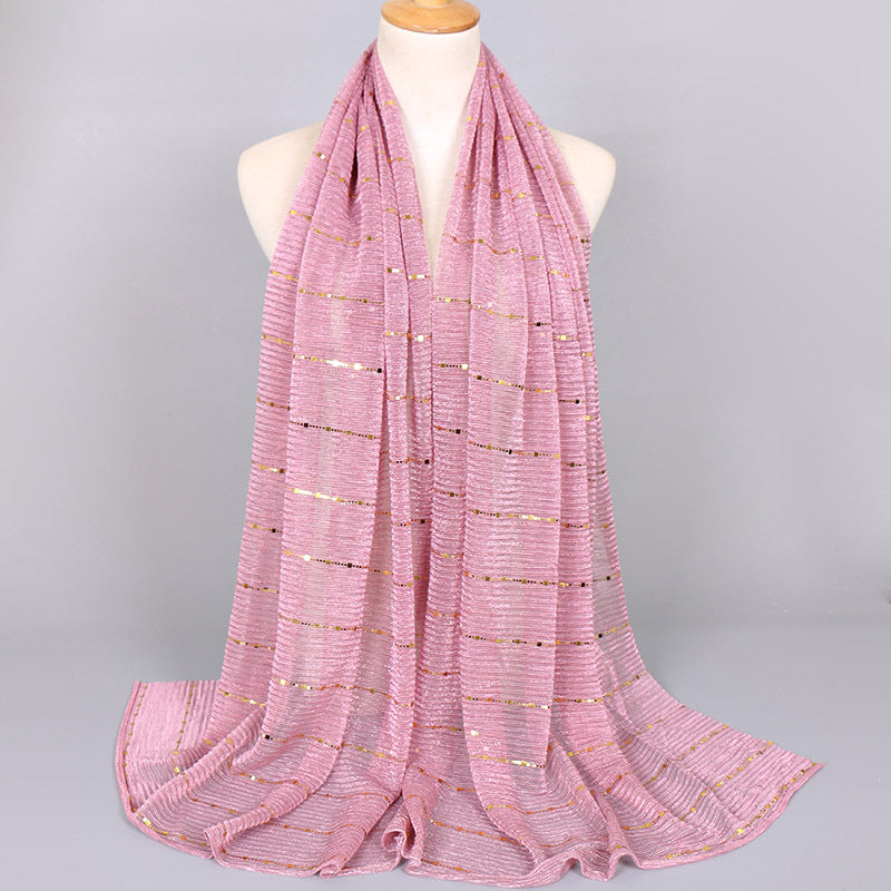 New Women's Lamp Wick Silk Sequined Scarf 4 Leather Red 180x65cm
