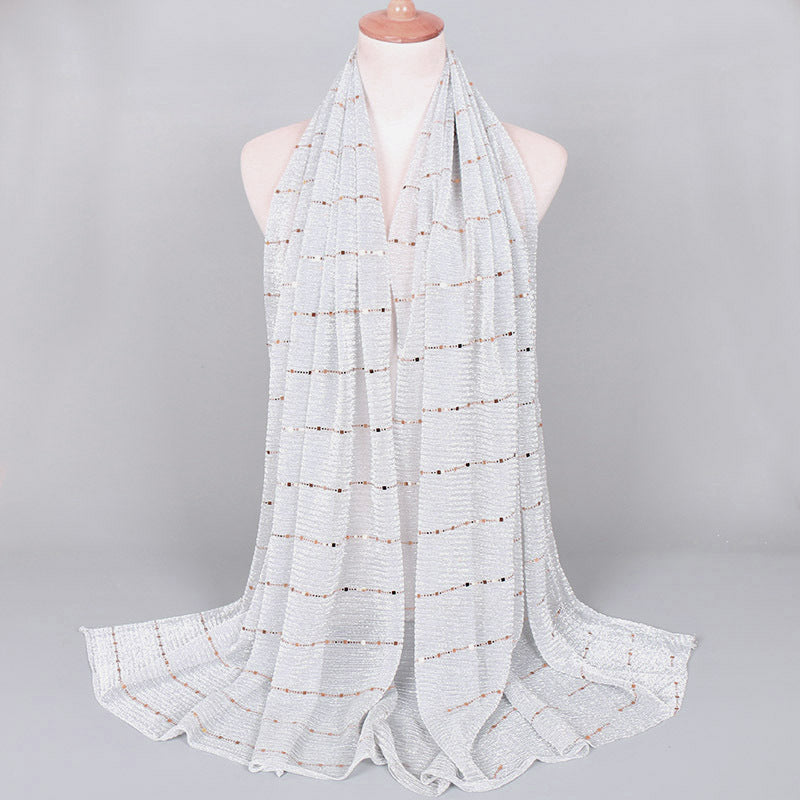 New Women's Lamp Wick Silk Sequined Scarf 7 Light Gray 180x65cm