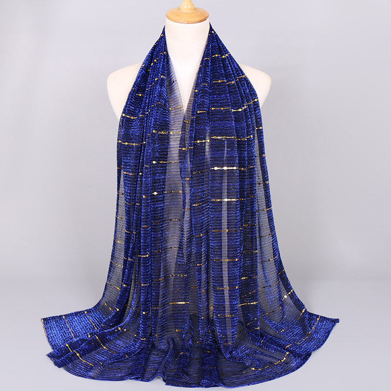 New Women's Lamp Wick Silk Sequined Scarf 11 Sapphire Blue 180x65cm