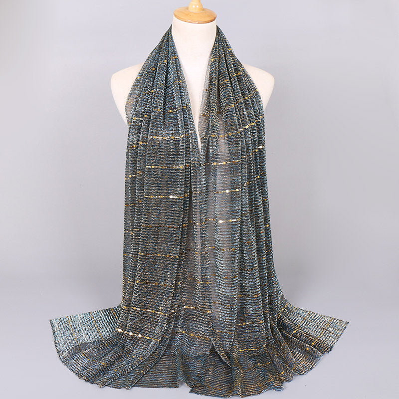New Women's Lamp Wick Silk Sequined Scarf 10 Haqing 180x65cm