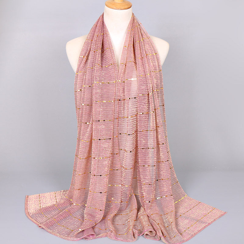 New Women's Lamp Wick Silk Sequined Scarf 2 Deep Snow Teeth 180x65cm