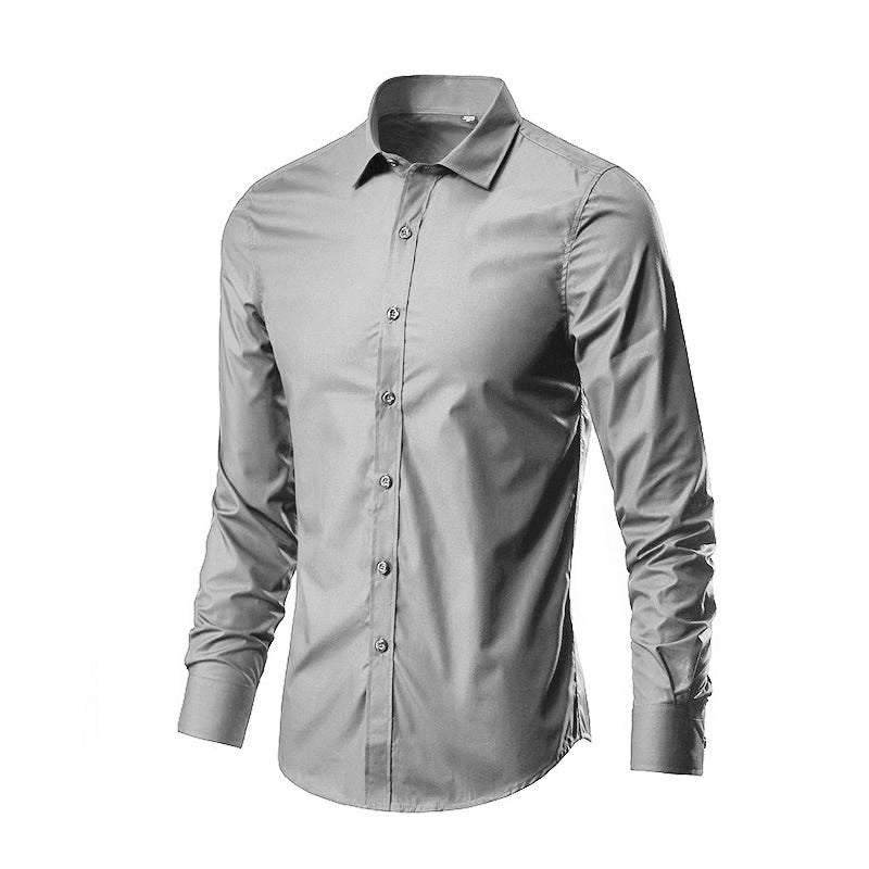 Simple Trendy Long-sleeve Slim Shirt Light Gray
