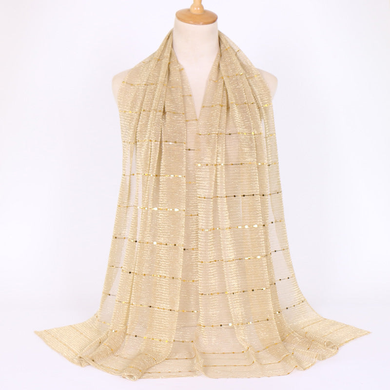 New Women's Lamp Wick Silk Sequined Scarf 16 Khaki 180x65cm
