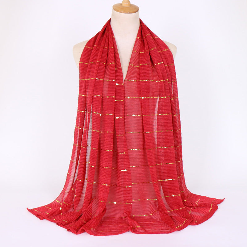 New Women's Lamp Wick Silk Sequined Scarf 17 Red 180x65cm