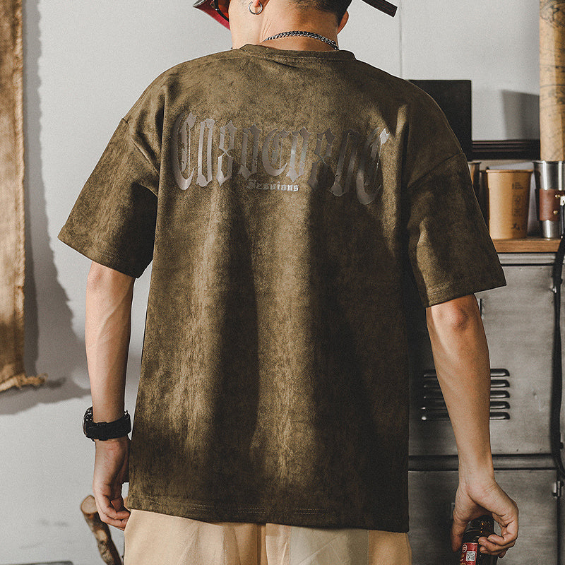 Retro Washed T-shirt Heavy Short-sleeved Shirt Men Army Gray