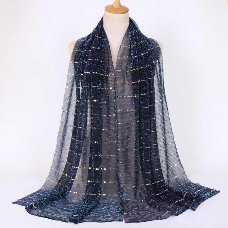 New Women's Lamp Wick Silk Sequined Scarf 20 Haqing 180x65cm