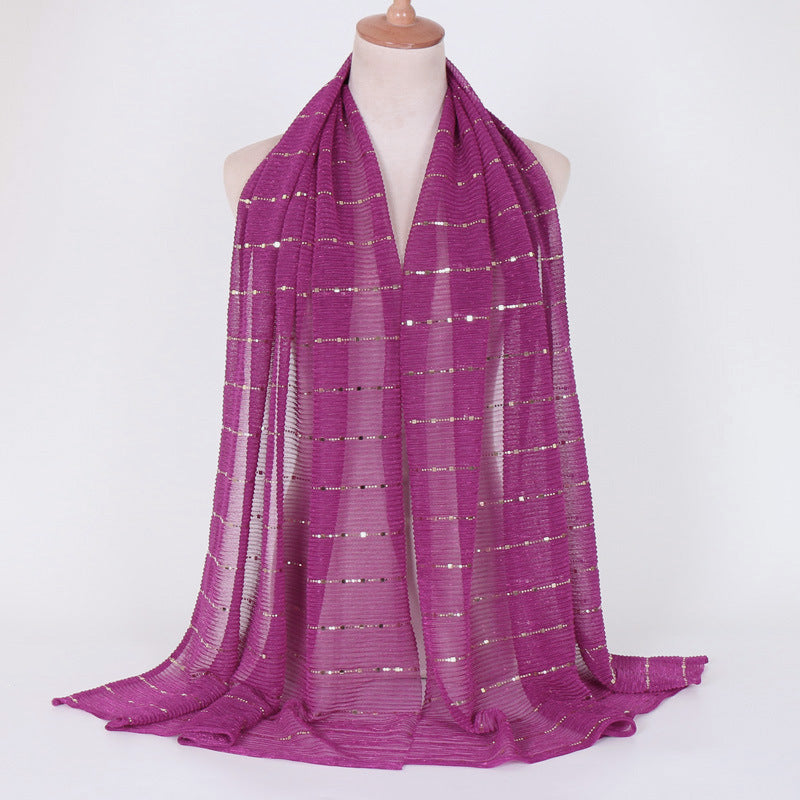 New Women's Lamp Wick Silk Sequined Scarf 18 Rose Red 180x65cm