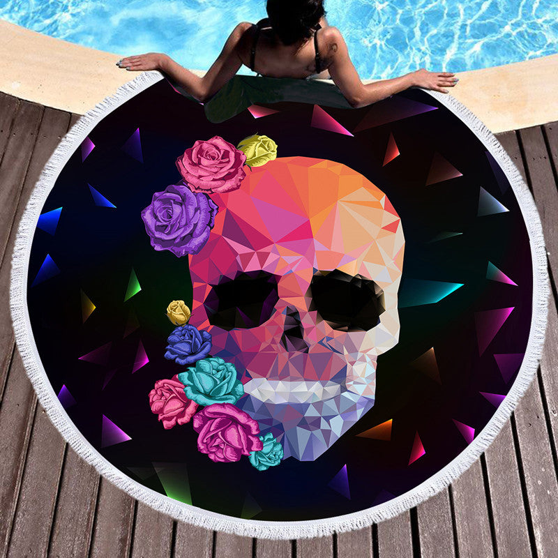 Scary Skull Round Beach Towel Fiber Picnic Mat A 150cmx150cm