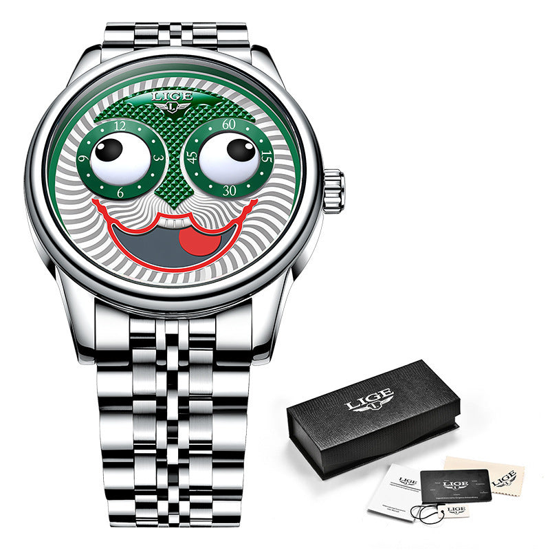 Men's mechanical watch clown waterproof watch Silver Shell Green Eyes