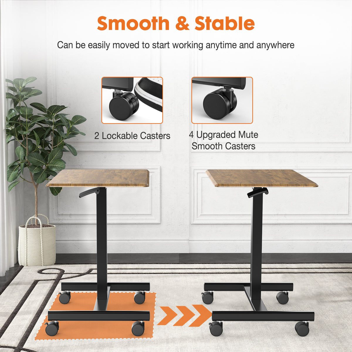 Adjustable Rolling Desk Laptop Computer Cart For Home Office Classroom Overbed Table