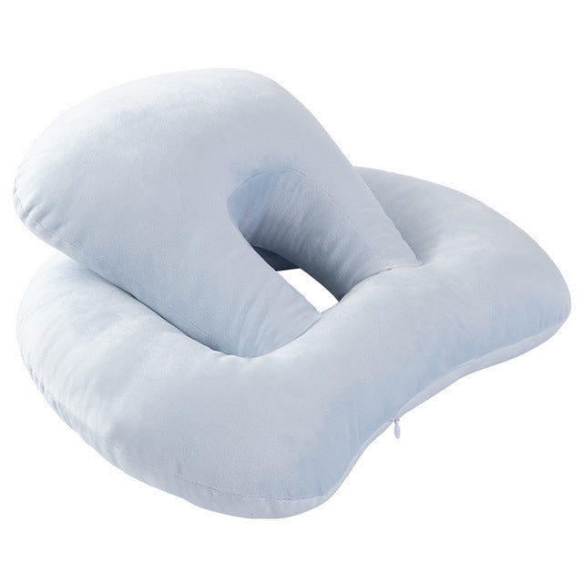 U-Shaped Desk Nap Pillow Neck Supporter Seat Cushion Headrest Travel Neck Pillow With Arm Rest Sapphire color
