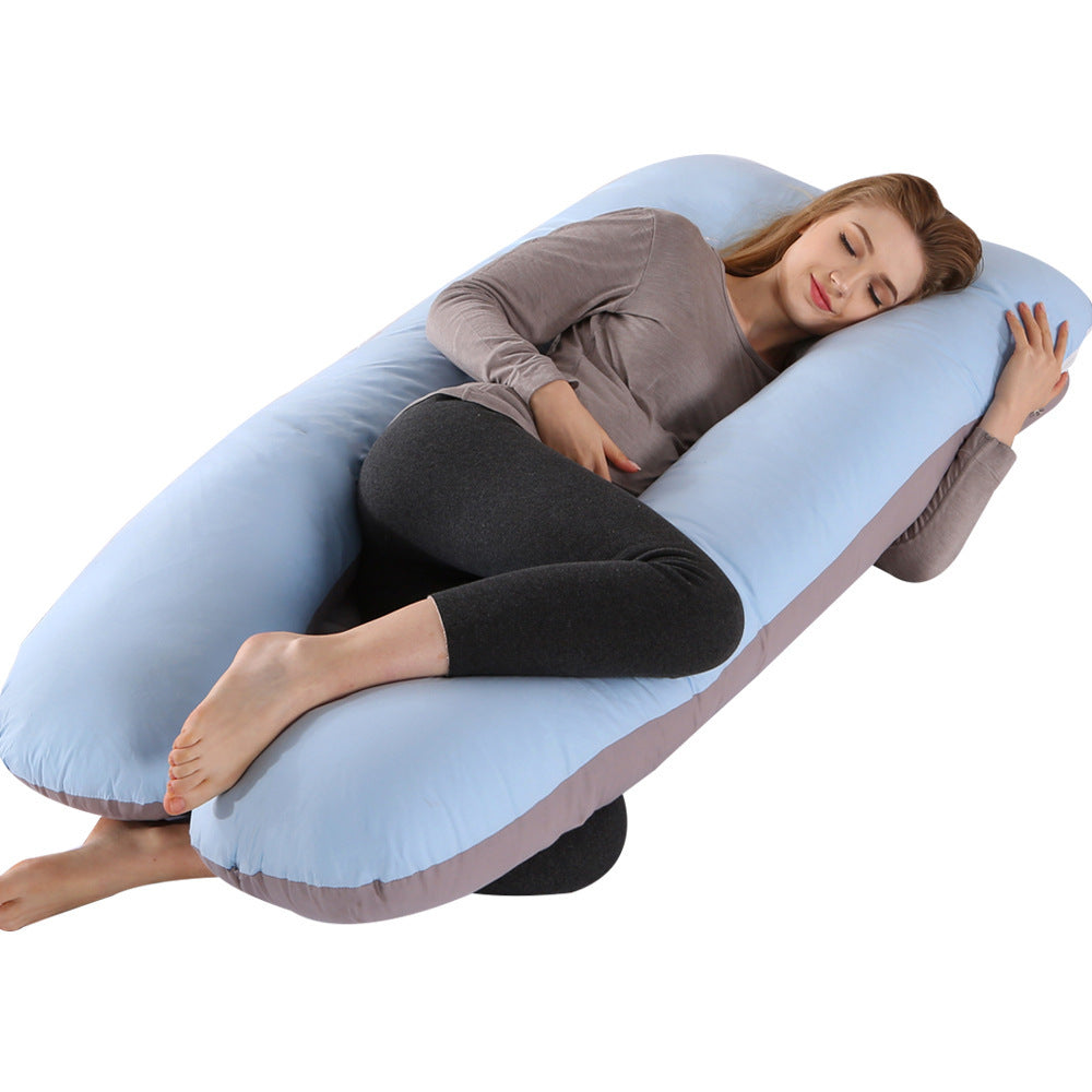 U-shaped Color Matching Belly Support Pregnant Women Pillow Sleeping Pillow Side Lying Back Pillow Blue Gray