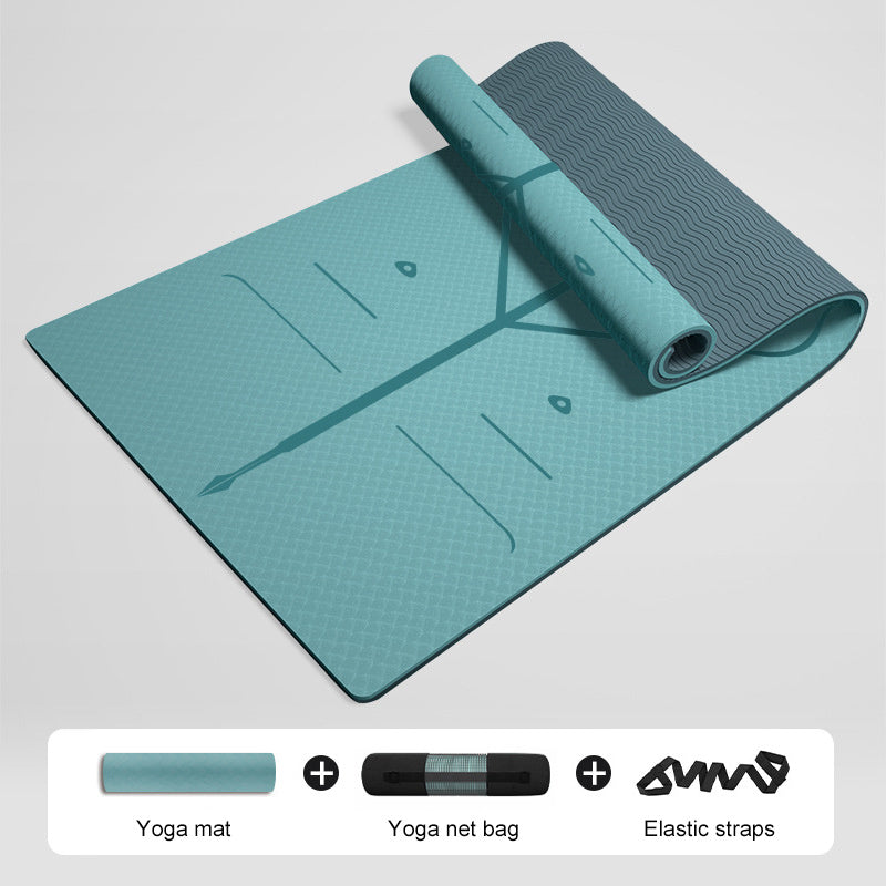 Home Thickened Non-slip Fitness Yoga Mat Blue Postural Line Set 183x80x0.8cm