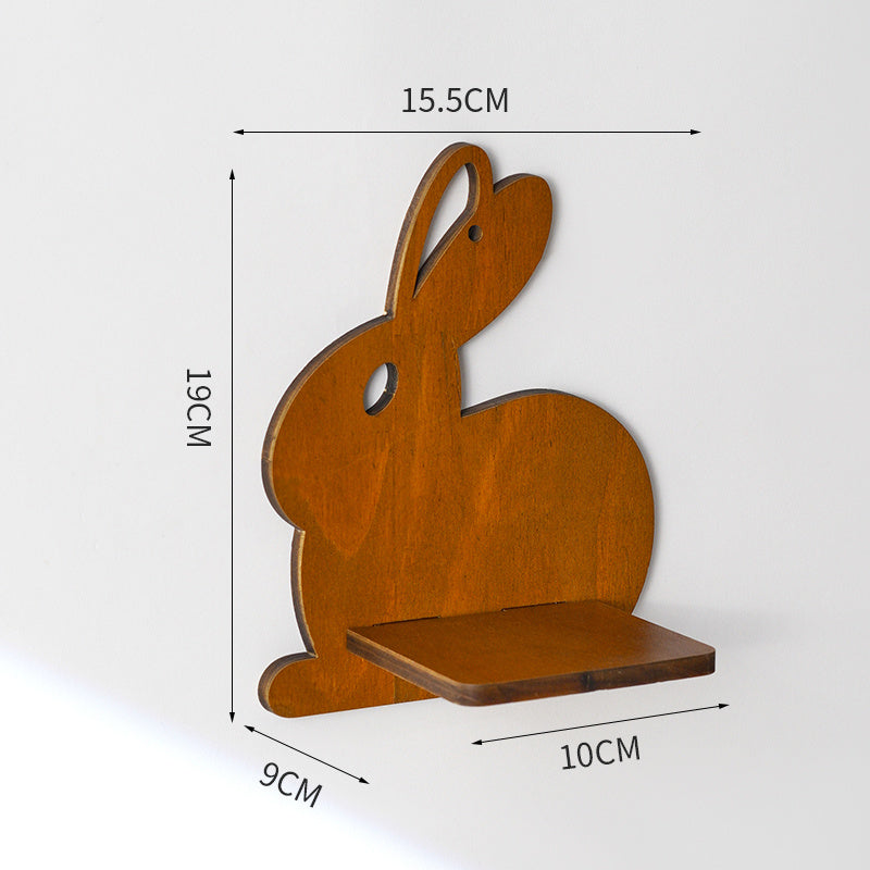 Retro Wall Home Decor Hydroponic Plant Solid Wood Shelving Rabbit sends the water bottle