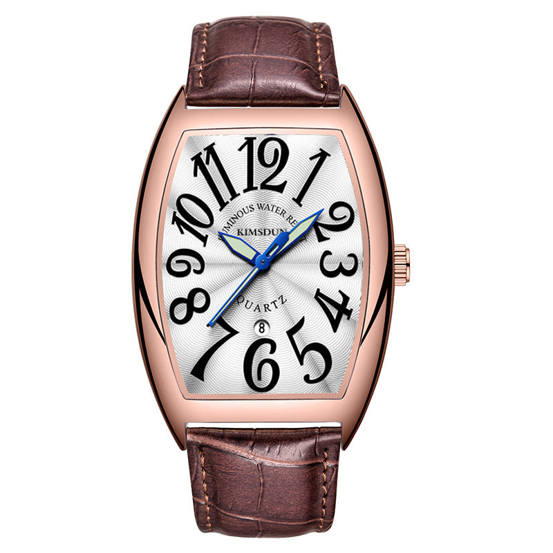 Men's Watch Jinshidun Brand Watch Luminous Watch Men's Watch Quartz Watch Rose Golden Brown Leather