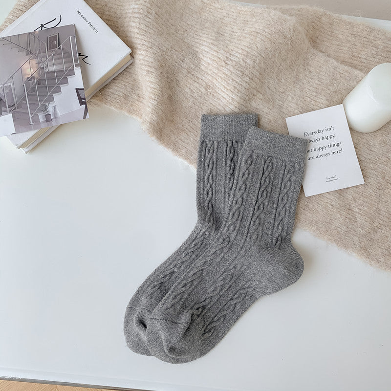 Women's Socks Japanese Style Knitting Twist Gray Free Size