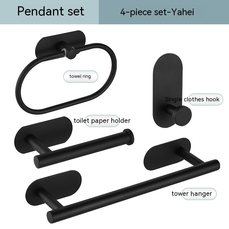 Single Bar Towel Rack Bathroom Hook Bathroom Pendant Black fourpiece set