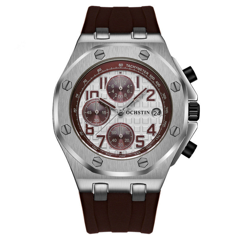 Multifunctional men's watch sports quartz watch Silver Coffee