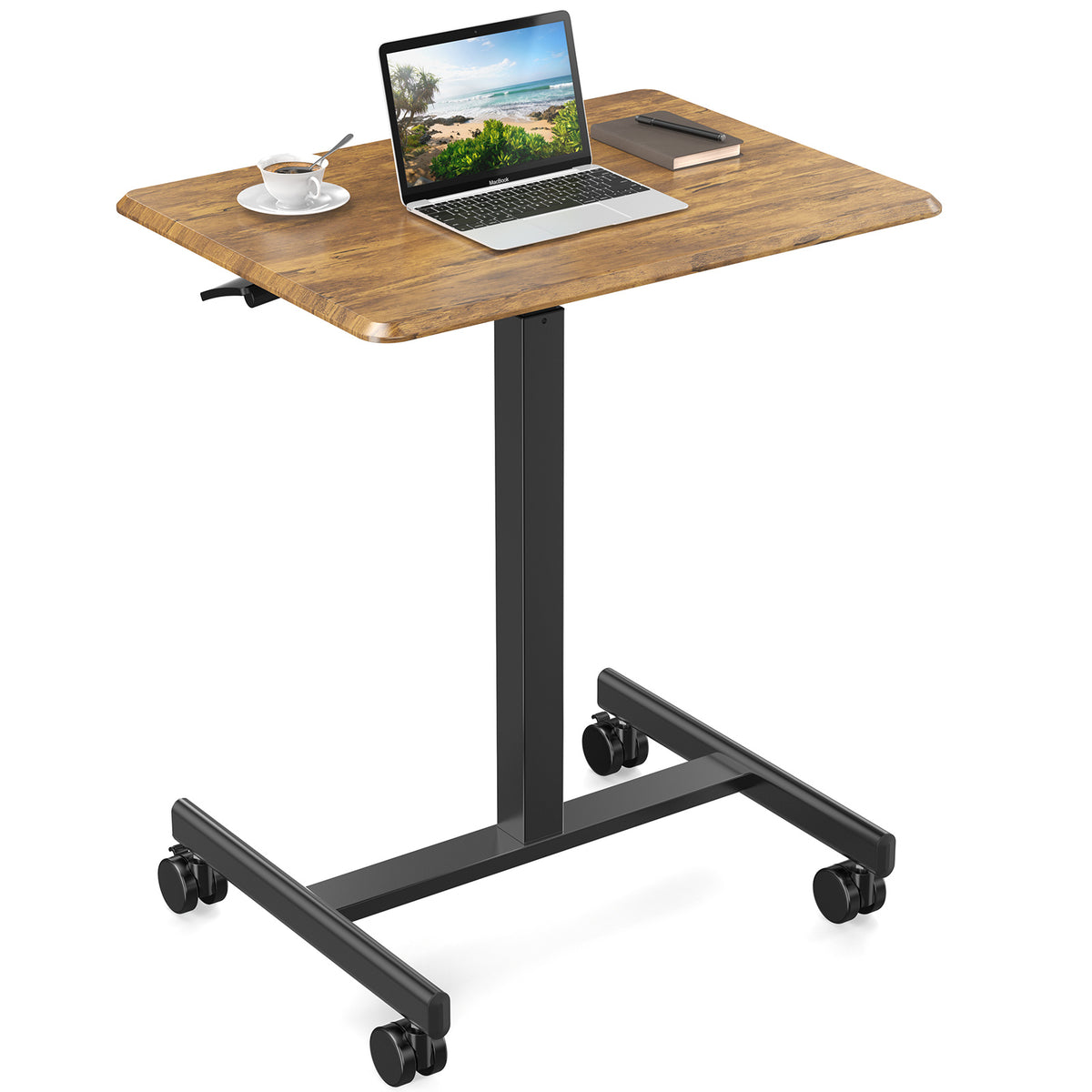 Adjustable Rolling Desk Laptop Computer Cart For Home Office Classroom Overbed Table Brown