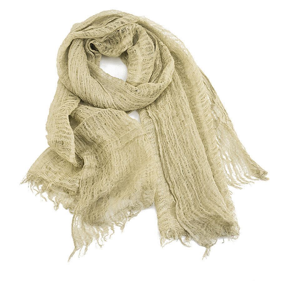 Solid Color Linen Scarf Retro Style Tassel Shawl For Women Khaki 190x80cm