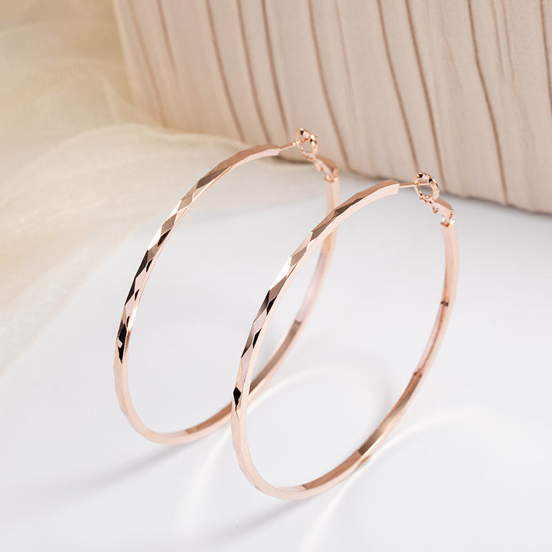 925 Sterling Silver Lace Laser Pattern Circle Earrings D5035 Gold 6CM