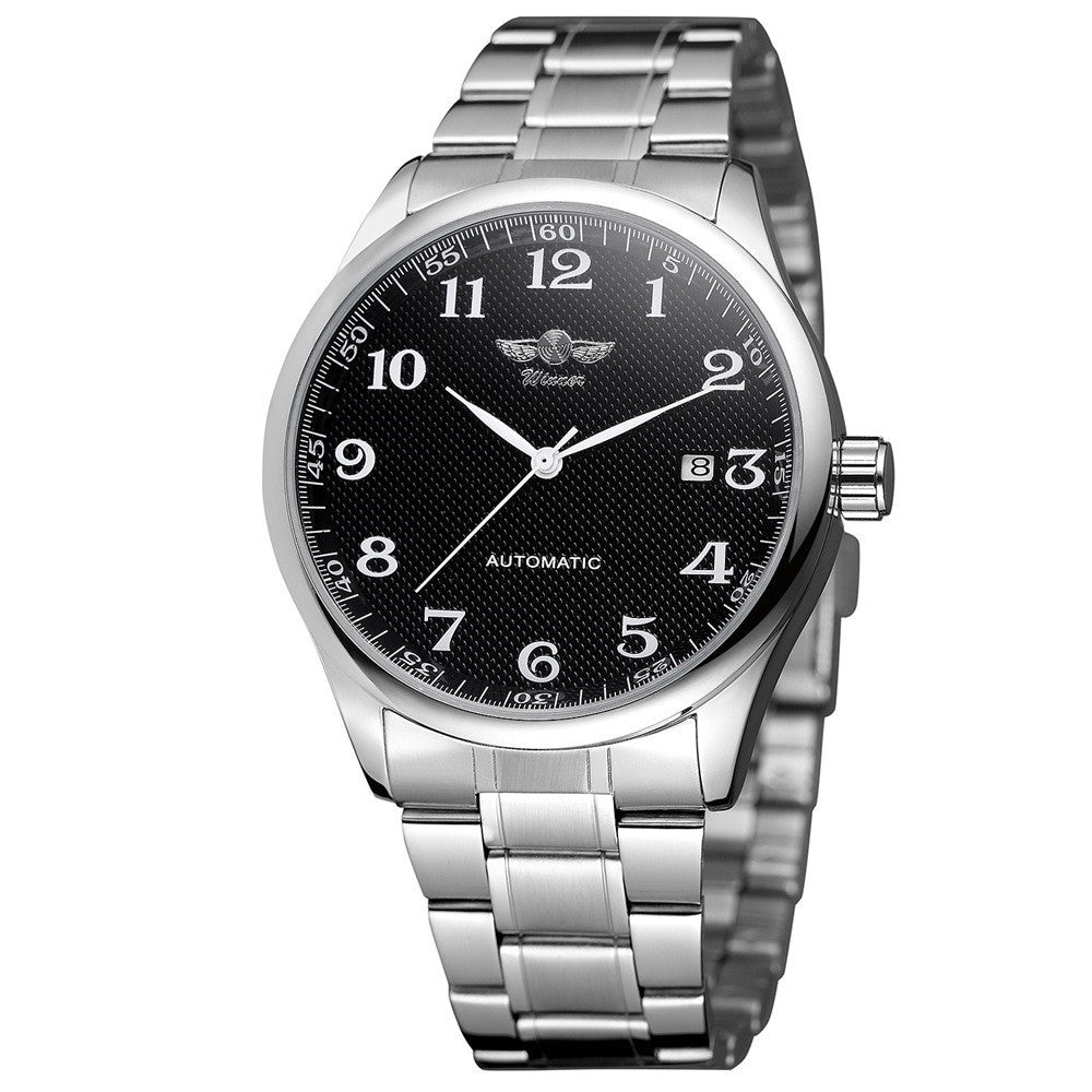 Fashion Simple Stainless Steel Men's Business Watch Silver shell black surface