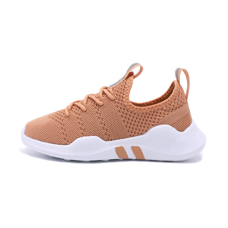 Breathable fly woven children's sports shoe Brown